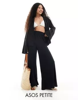 Черные пляжные брюки-палаццо из джерси ASOS DESIGN Petite