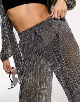 Черные пляжные брюки с металлизированным плиссе South Beach