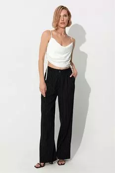 Черные полосатые широкие плиссированные тканевые брюки SS23P4732S Sherin