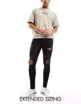Черные потертые джинсы с рваными краями ASOS DESIGN