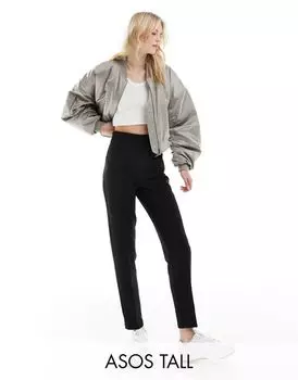 Черные прошитые брюки с высокой талией ASOS DESIGN Tall