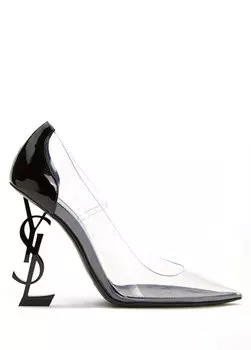 Черные прозрачные туфли на каблуке с логотипом Saint Laurent
