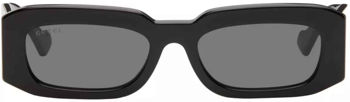 Черные прямоугольные солнцезащитные очки Gucci, Black/Black/Grey
