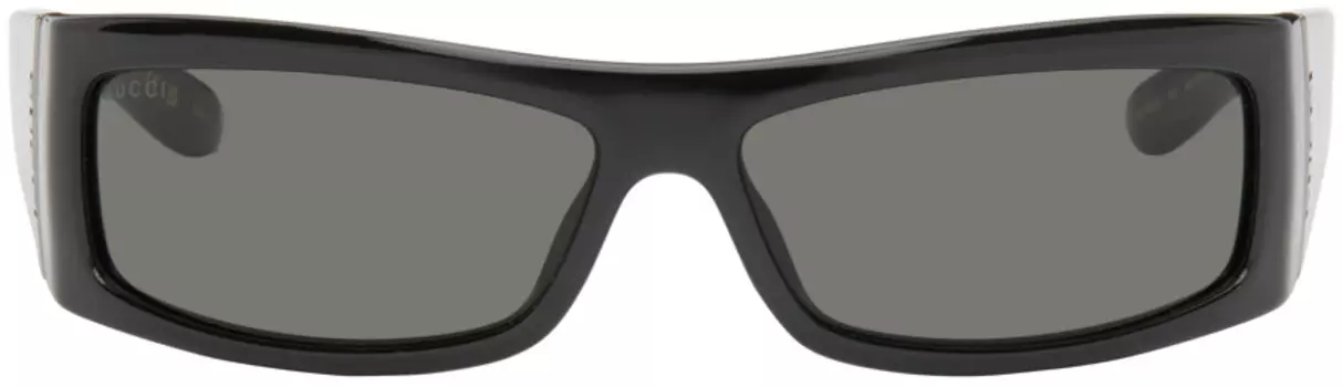 Черные прямоугольные солнцезащитные очки Gucci, Black/Black/Grey
