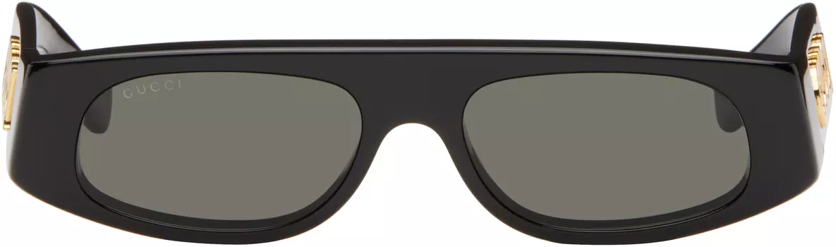 Черные прямоугольные солнцезащитные очки Gucci, Black/Black/Grey