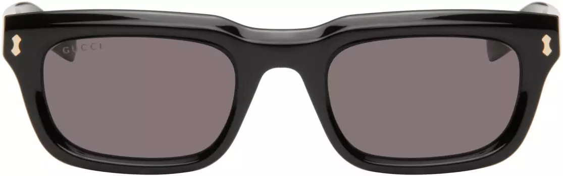 Черные прямоугольные солнцезащитные очки Gucci, Black/Black/Grey