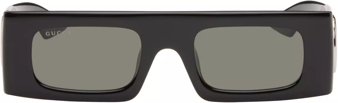 Черные прямоугольные солнцезащитные очки Gucci, Black/Black/Grey
