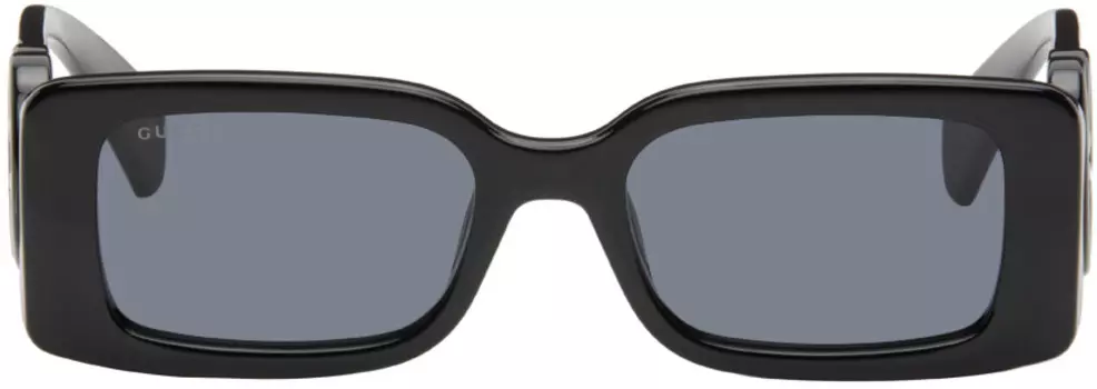 Черные прямоугольные солнцезащитные очки Gucci, Black/Black/Grey