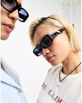 Черные прямоугольные солнцезащитные очки Roxie с синими линзами Messy Weekend