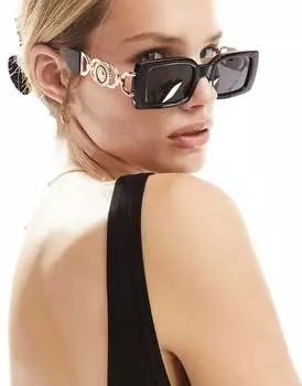 Черные прямоугольные солнцезащитные очки в стиле 90-х Reclaimed Vintage