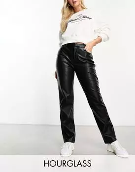 Черные прямые брюки из искусственной кожи ASOS DESIGN Hourglass
