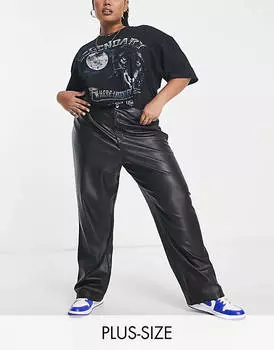 Черные прямые брюки из искусственной кожи New Look Curve