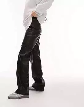 Черные прямые брюки из искусственной кожи Topshop