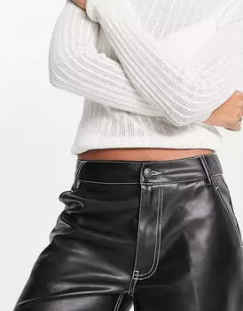 Черные прямые брюки карго из искусственной кожи с завышенной талией Pimkie