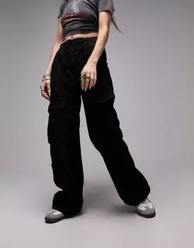 Черные прямые брюки карго в стиле милитари Topshop