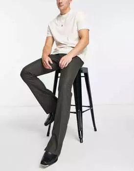 Черные прямые брюки-клеш Topman с зигзагообразной текстурой