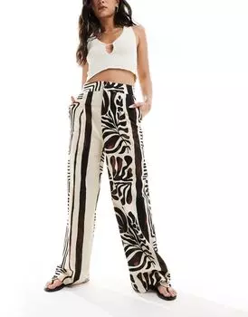 Черные прямые брюки с принтом Mango