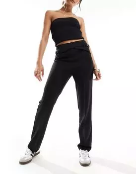 Черные прямые брюки с ремешками ASOS DESIGN