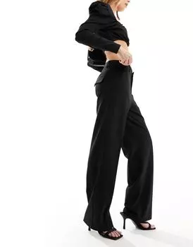 Черные прямые брюки средней посадки Stradivarius STR