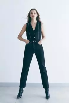 Черные прямые джинсы с высокой талией и детальной отделкой Troc Pieces of Melon