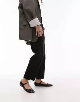 Черные прямые джинсы со средней посадкой и необработанным краем Topshop