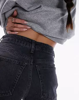 Черные прямые джинсы со средней посадкой и необработанным краем Topshop