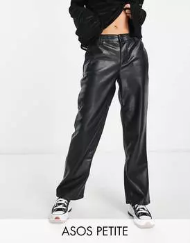 Прямые кожаные брюки Asos Design Petite, черный