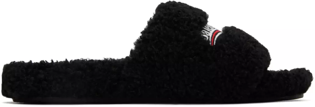 черные пушистые шлепанцы Balenciaga