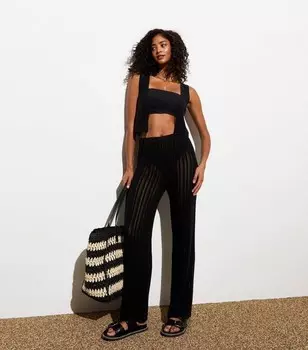 Черные расклешенные брюки из хлопковой смеси пуантов New Look, черный