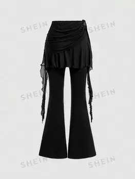 Черные расклешенные брюки MOD с кулиской и боковой лентой Shein, черный