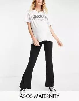 Черные расклешенные брюки с ремешком ASOS DESIGN Maternity