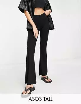 Черные расклешенные брюки с заниженной талией ASOS DESIGN Tall
