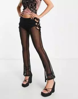 Черные расклешенные брюки со шнуровкой и вырезами в стиле Reclaimed Vintage