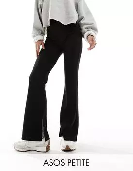 Черные расклешенные брюки в рубчик в рубчик ASOS DESIGN Petite