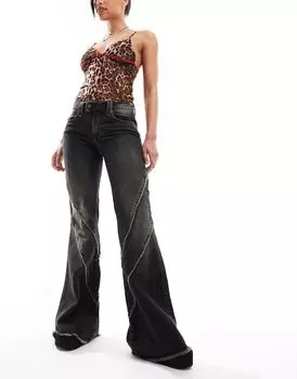 Черные расклешенные джинсы с потертостями Minga London