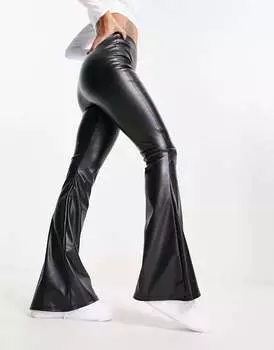 Черные расклешенные кожаные брюки ASOS
