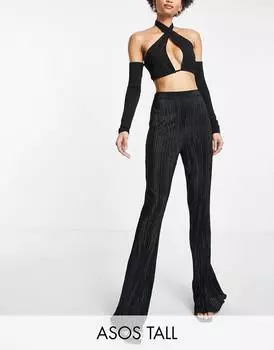 Черные расклешенные плиссированные брюки ASOS DESIGN Tall