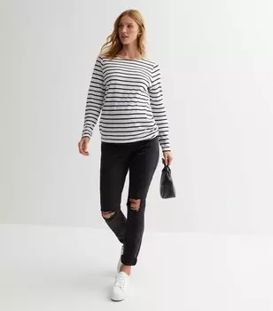 Черные рваные джинсы Tori Mom для беременных New Look, черный