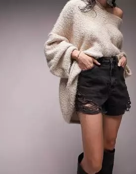 Черные рваные шорты А-силуэта Topshop Mom