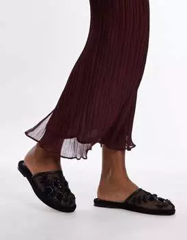 Черные сабо-мюли из сетки с бусинами Topshop Bambi