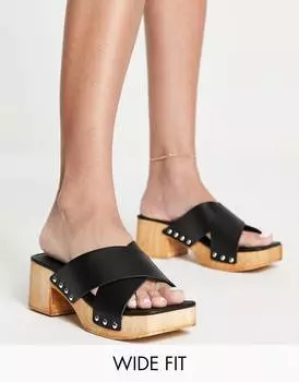 Черные сабо на среднем каблуке Topshop Wide Fit Winnie