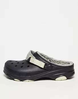 Черные сабо повышенной проходимости Crocs на подкладке