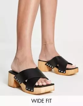 Черные сабо широкого кроя на каблуке средней высоты Topshop Winnie