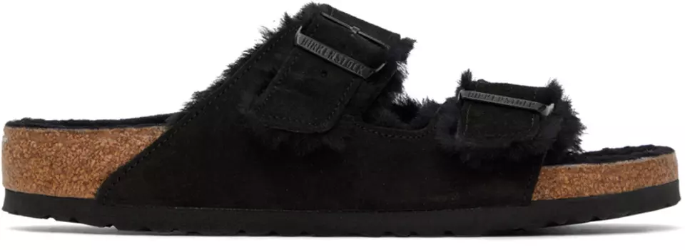 Черные сандалии из овчины Arizona обычного размера Birkenstock