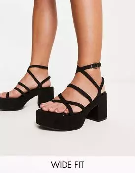 Черные сандалии на массивной платформе средней длины ASOS Wide Fit Hoxton