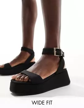 Черные сандалии на плоской платформе ASOS Wide Fit Tantoo