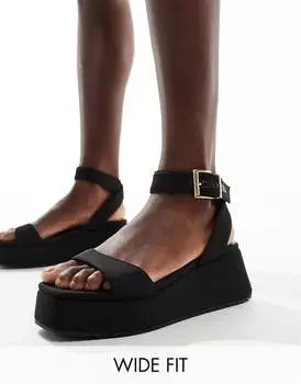 Черные сандалии на плоской подошве ASOS DESIGN Wide Fit Tantoo
