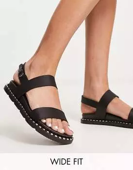 Черные сандалии на плоской подошве London Rebel Wide Fit London Rebel