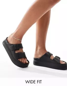 Черные сандалии на плоской подошве с двойной пряжкой ASOS DESIGN Wide Fit Freestyle