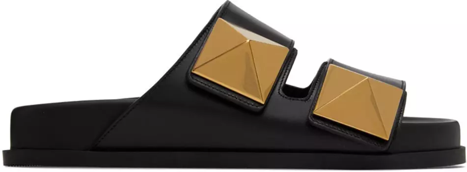 Черные сандалии на плоской подошве с одной заклепкой Valentino Garavani